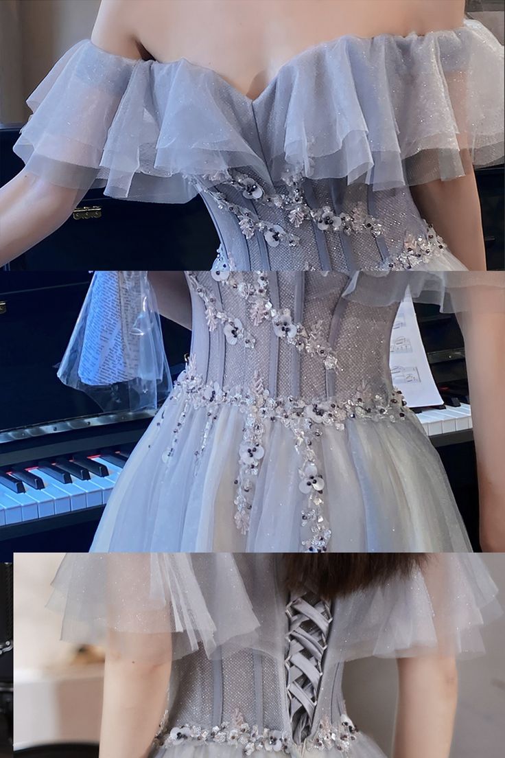 Gray tulle beads short prom dress party dress - View 4 | FashionDia