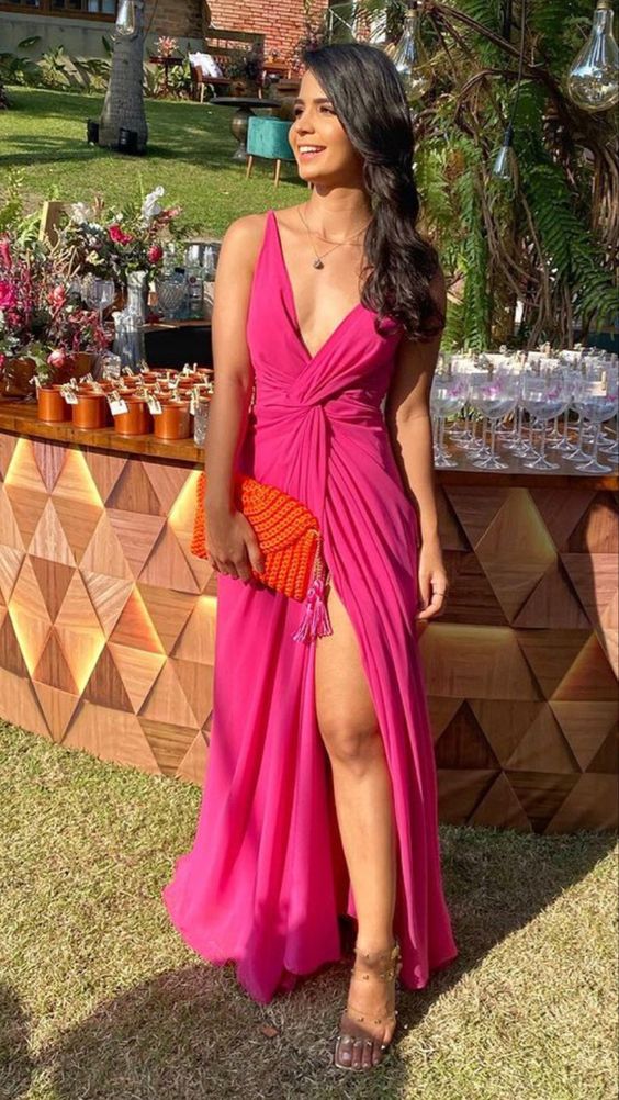 long prom dress, evening dress with side slit
