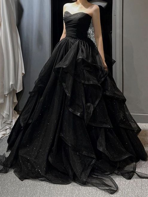 Sleeveless High Waist Irregular Black Prom Dress