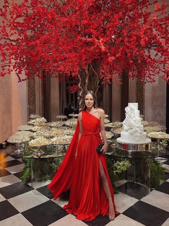 A Line Red Long Evening Prom Dresses