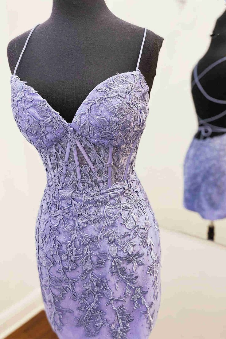 Tie Back Appliqued Bodycon Homecoming Dress Short Prom Dress