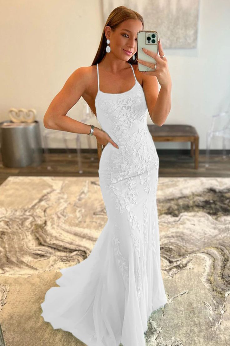 White Halter Backless Prom Dress - FashionDia