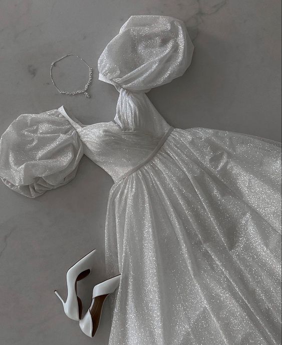Shinny A line Floor Length White Prom Dresses,evening Dress,formal Dress