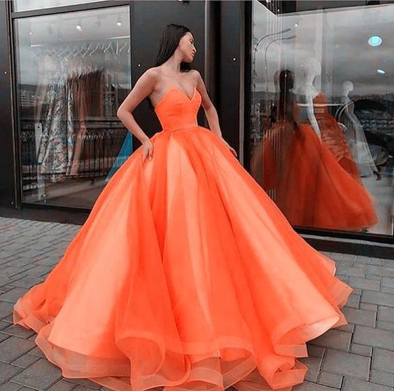 Orange Long Prom Dress Evening Gown Party Dress