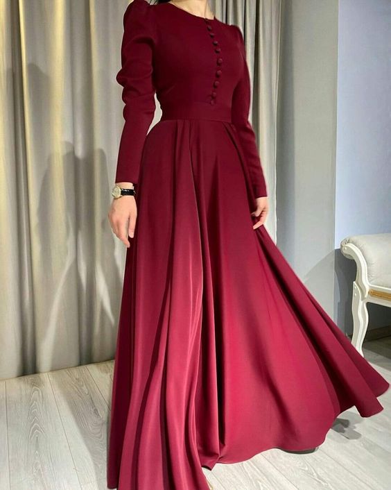 A-Line Dark Red Prom Dress Simple Elegant Dress