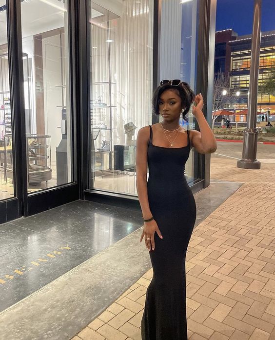 Simple Elegant Black Evening Gown Women Sexy Prom Dresses