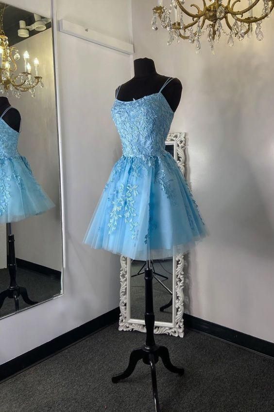 Homecoming Dresses Appliqued Blue Short Homecoming Dress