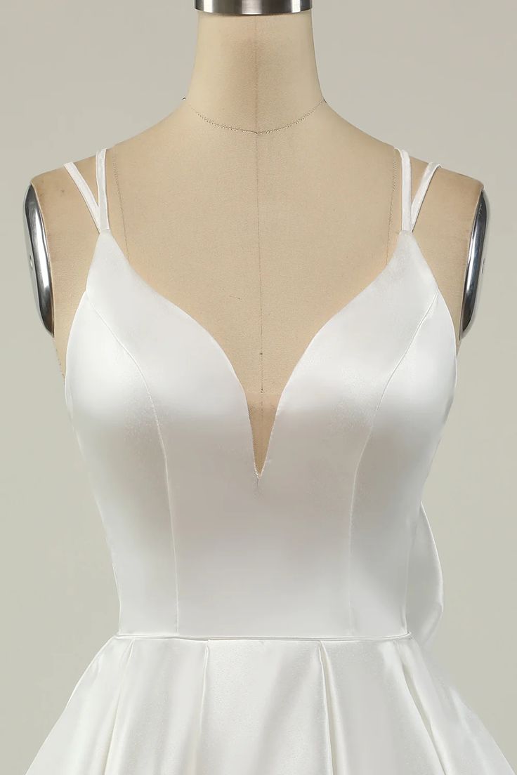 Double Straps White Satin Short Homecoming Party Dress