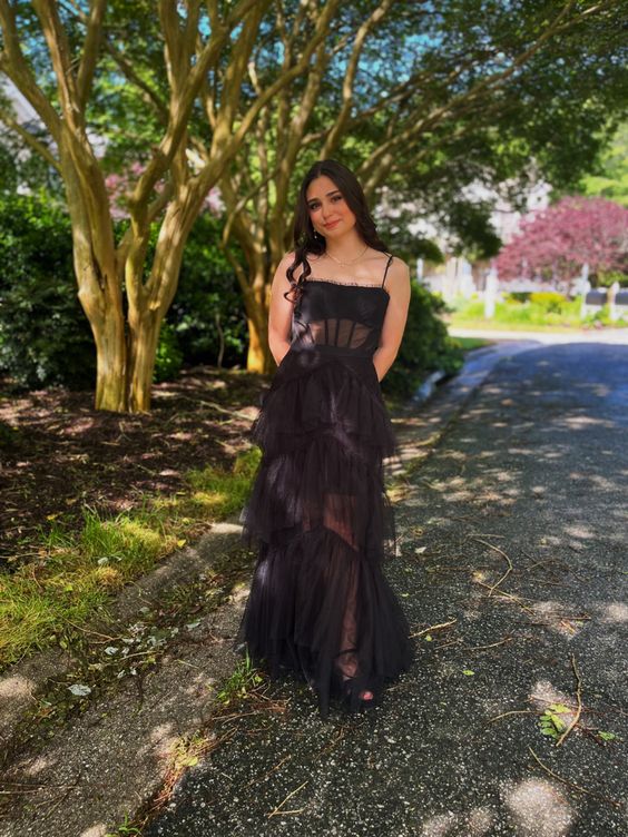 black tulle prom dress