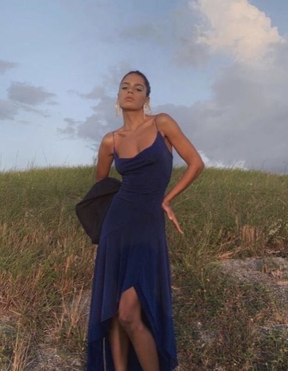 Navy high low prom dresses, evening dresses,party dresses, sexy formal dress
