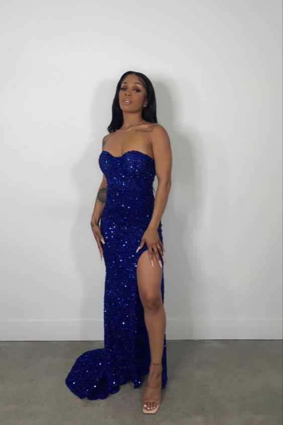 Royal blue mermaid long prom dress, fashion evening dress