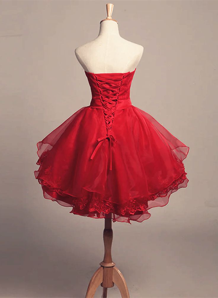 Cute Red Tulle and Lace High-Low Homecoming Dress, Short Party Dress - View 2 | FashionDia