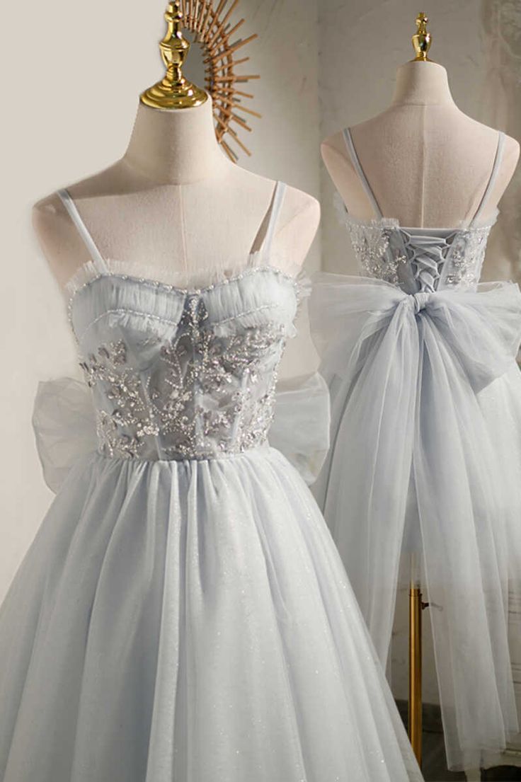 Grey Beaded Bow-Back Short Homecoming Dress - FashionDia