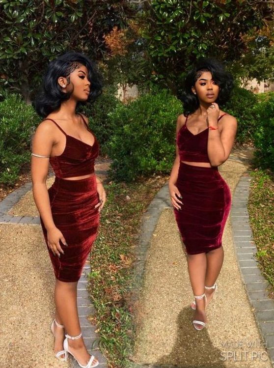 Short Two Piece Burgundy Prom Dresses Homecoming Dresses