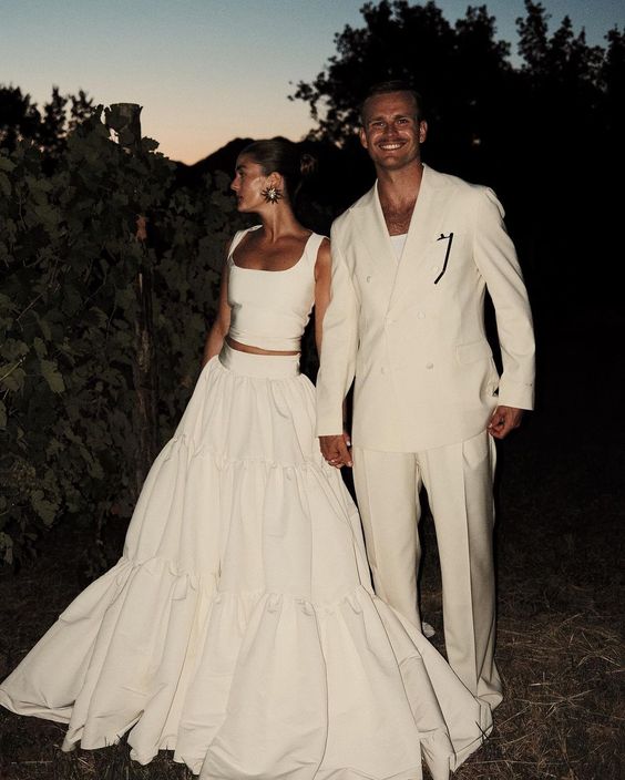 White Two Piece Long Fashion Wedding Dress
