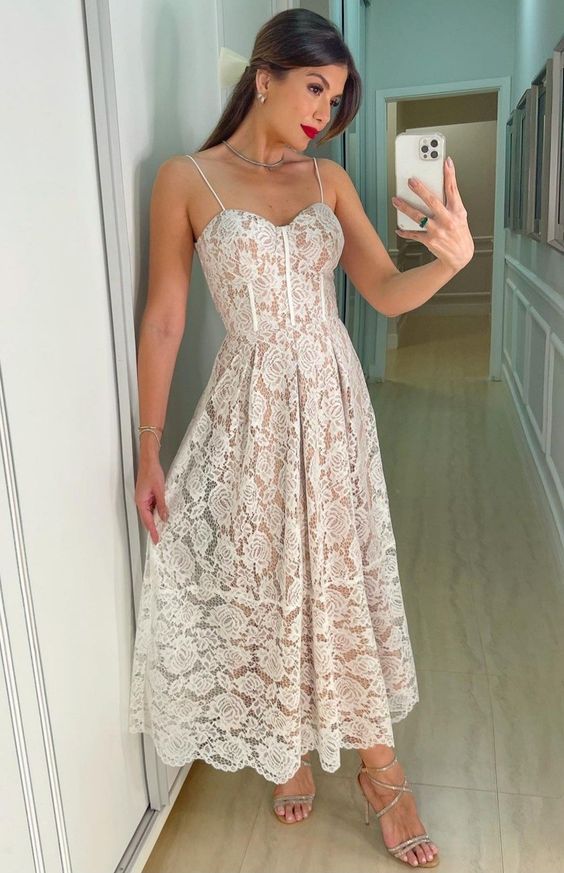 Spaghetti Straps Party Dress Lady Fashion Lace Homecoming Gown - VelvetHem