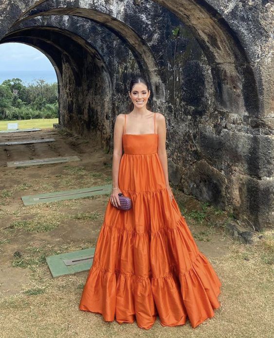 A line orange long prom dress, fashion evening dress