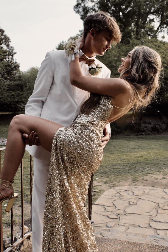 Gold Sequin Prom Dresses,Long evening Dress,formal Dress
