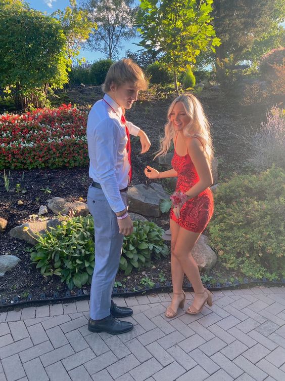 Lovely Red Cute Teen Homecoming Dress Straps Red Formal Dresses - FashionDia