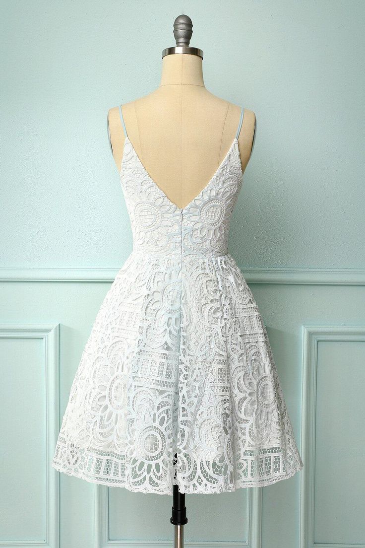 White Lace A-line Short Dress Homecoming Dress