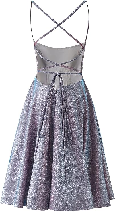 Sparkly Glitter Homecoming Dresses Short Spaghetti Straps Prom Dress Party Gowns with Pockets Homecoming Dress - View 2 | FashionDia