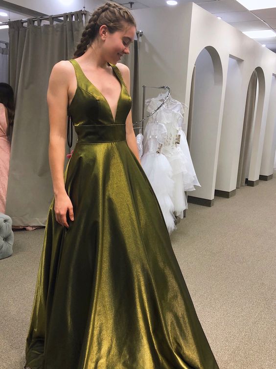 Olive Green Prom Dresses A line Satin New Formal Dress