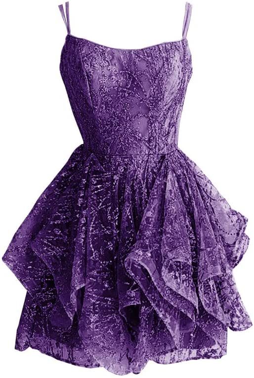 Homecoming Dresses Lace Prom Dress Spaghetti Straps Cocktail Dresses Ruffles Short Homecoming Dresses - FashionDia