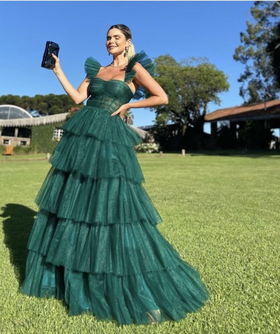 A line dark green long prom dresses, evening dresses,party dresses, formal dress
