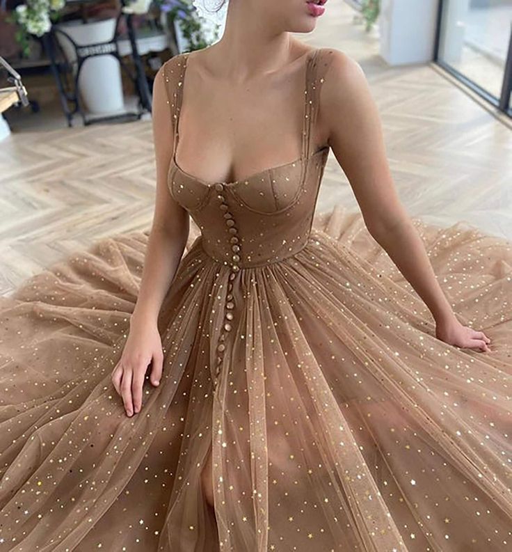 Khaki Vintage Tea Length Sweetheart Tulle Prom Dress