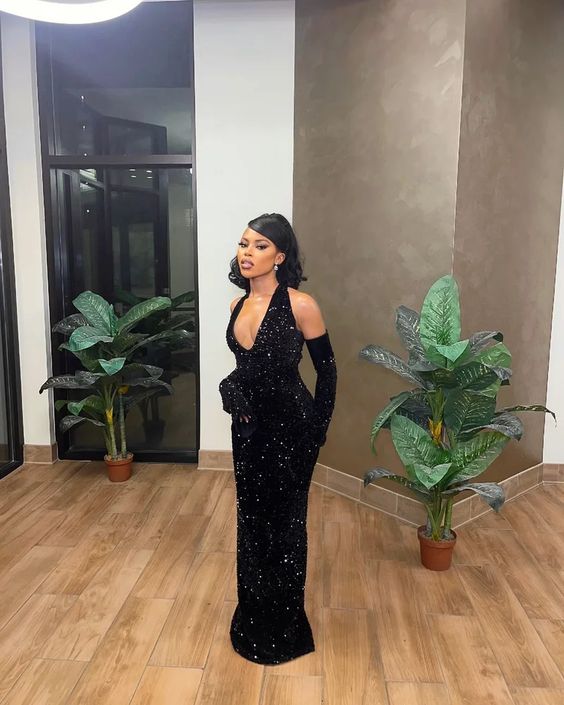 Black mermaid long prom dress, fashion evening dress