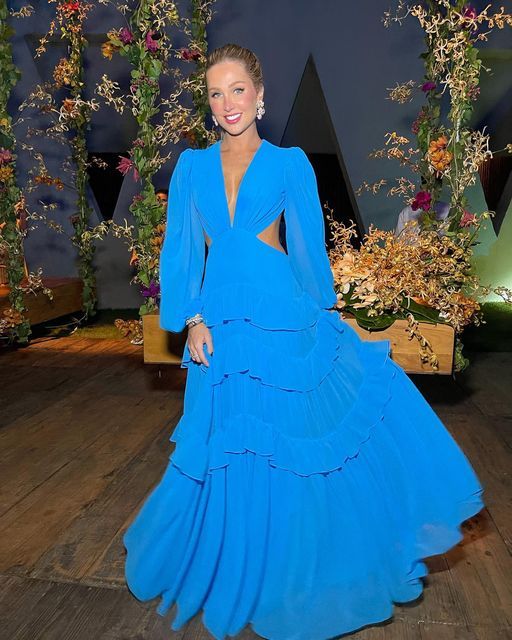 Long Sleeves Blue long prom dress, evening dress