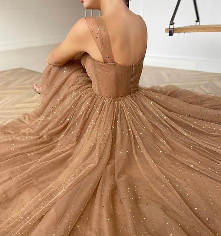Khaki Vintage Tea Length Sweetheart Tulle Prom Dress