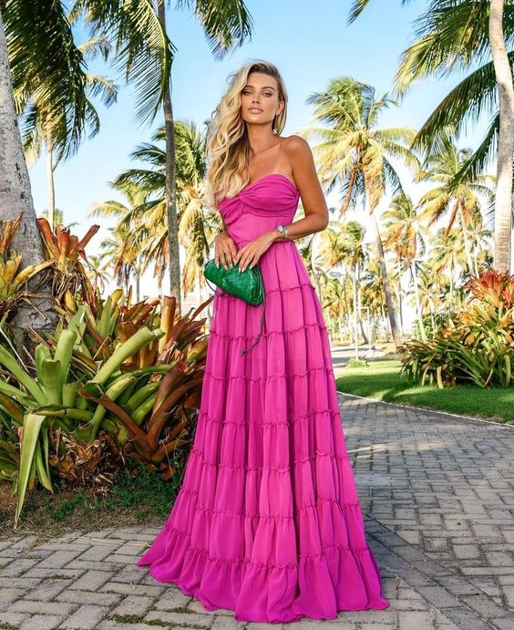 A line long prom dress, fuchsia evening dress
