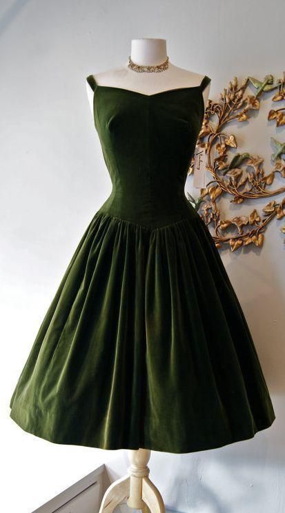 1950S Vintage Prom Dress, Dark Green Homecoming Dress - FashionDia