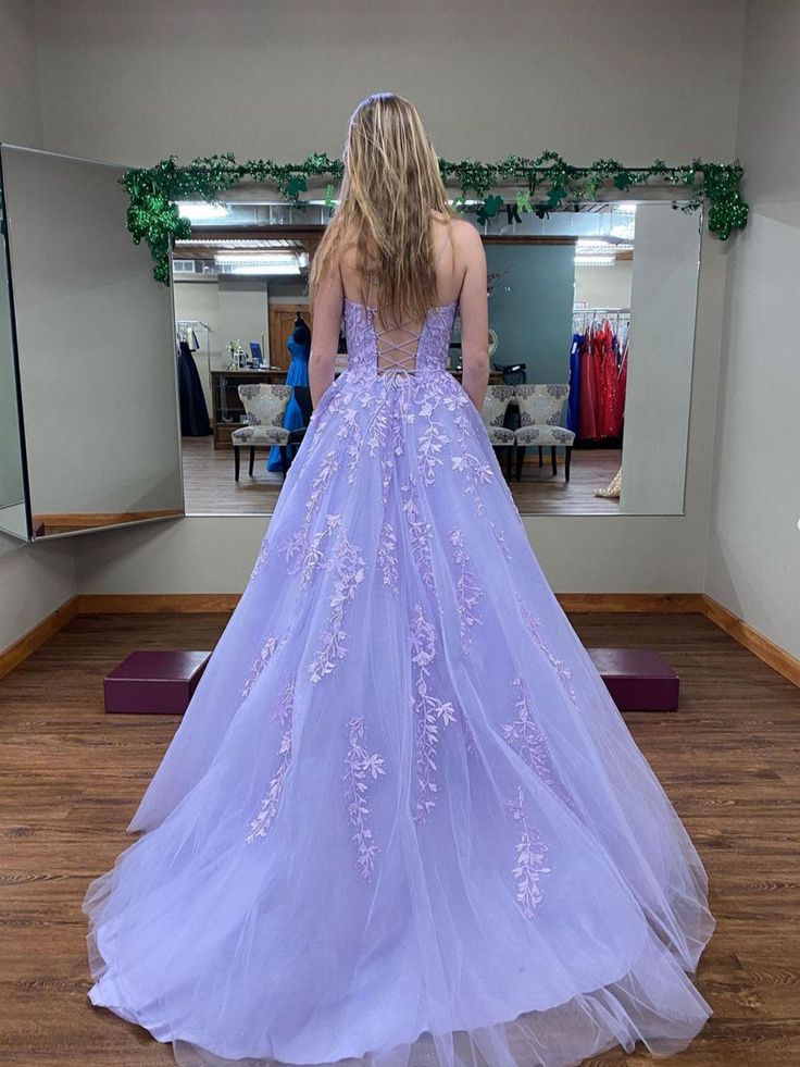 Purple tulle lace long prom dress, purple lace evening dress - View 2 | FashionDia