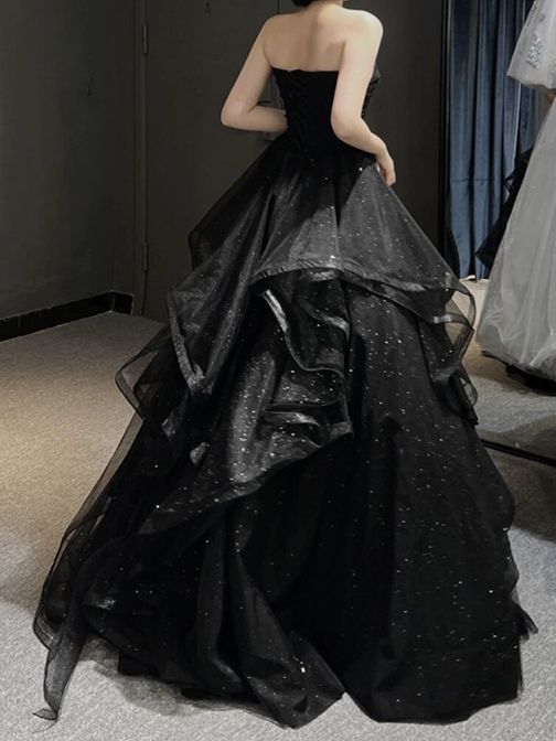 Sleeveless High Waist Irregular Black Prom Dress