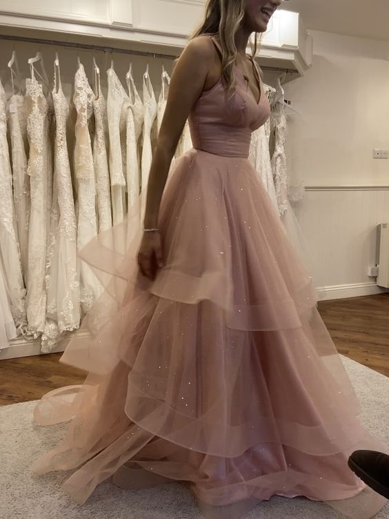 A-Line Pink Long Prom Dress Formal Evening Dresses