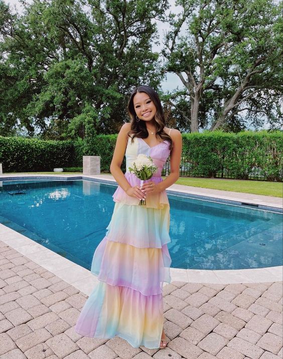 Maxi Dress Rainbow Chiffon long prom dresses, evening dresses,party dresses, formal dress - View 2 | FashionDia