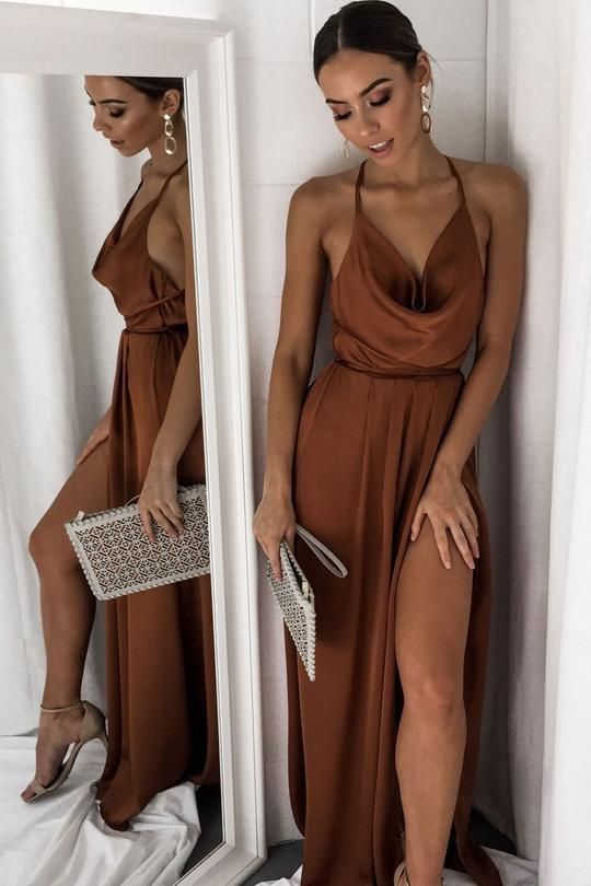 Brown long prom dress, fashion evening dress