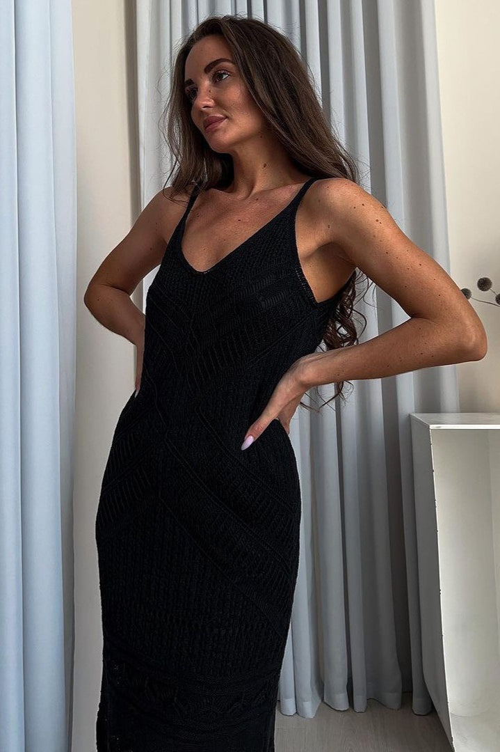 Cami U-Neck Crochet Knit Maxi Sweater Dress - View 4 | VelvetHem
