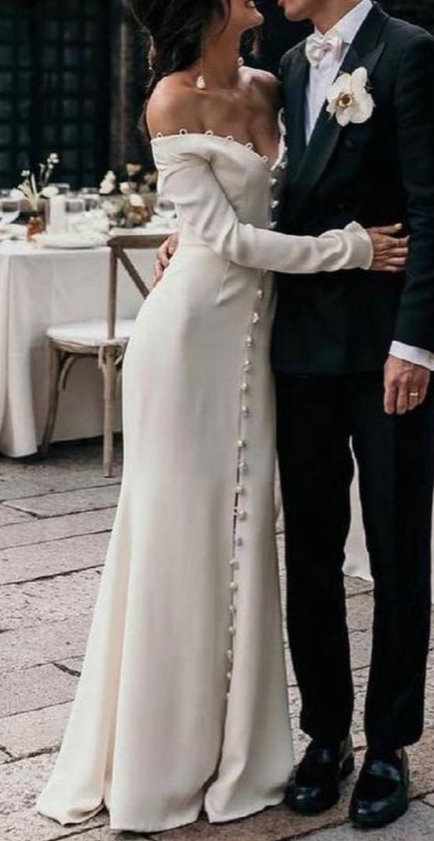 Elegant Off White Unique Wedding Dress Long Bridal Gown fg7557