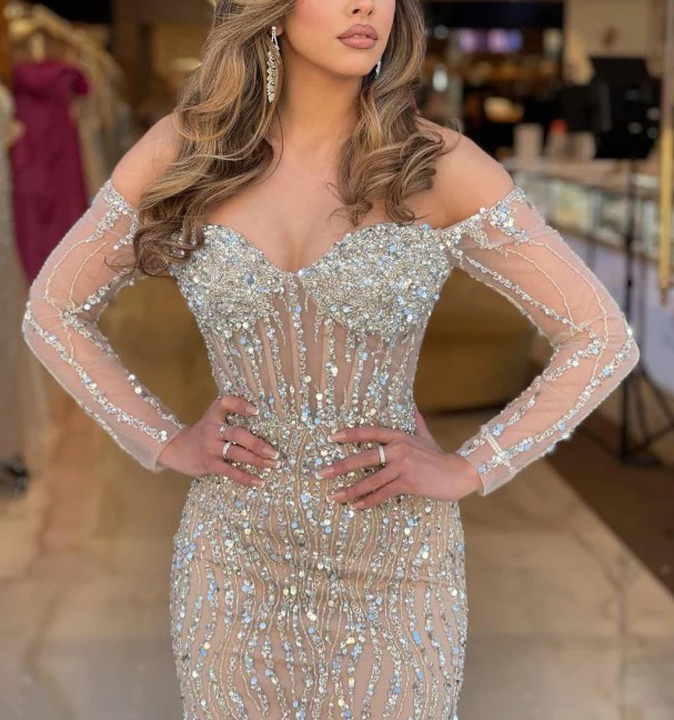 Luxury Sweetheart Long Strapless Beading Tulle Prom Dress Mermaid Evening Gown Y7629 - View 2 | VelvetHem