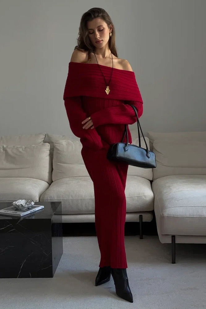 Knit Off Shoulder Long Sleeve Bodycon Sweater Dress - View 6 | VelvetHem