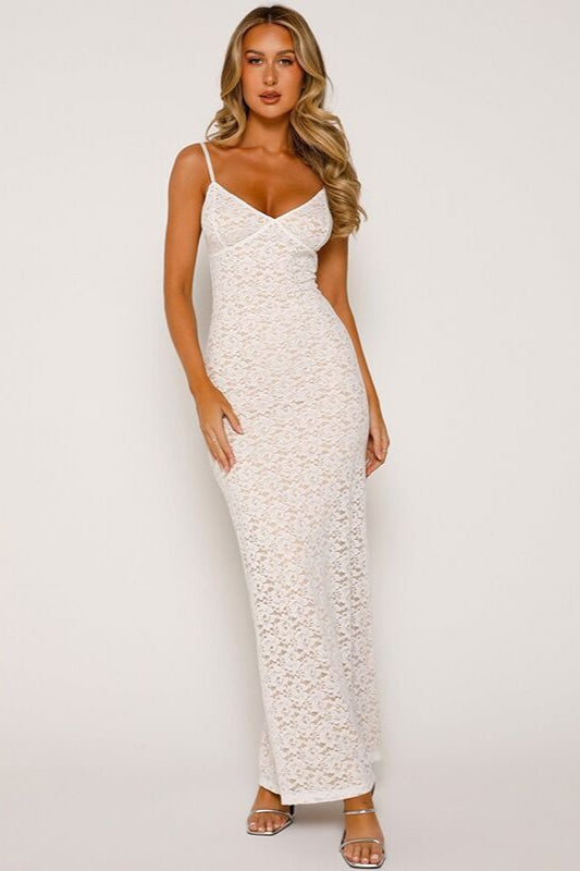 Deep V Backless Maxi Lace Dress - View 7 | VelvetHem