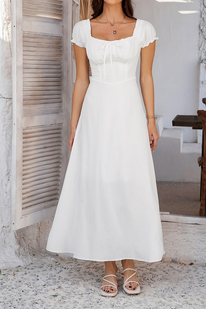 Ruched Puff Sleeve Maxi Work Dress - View 5 | VelvetHem
