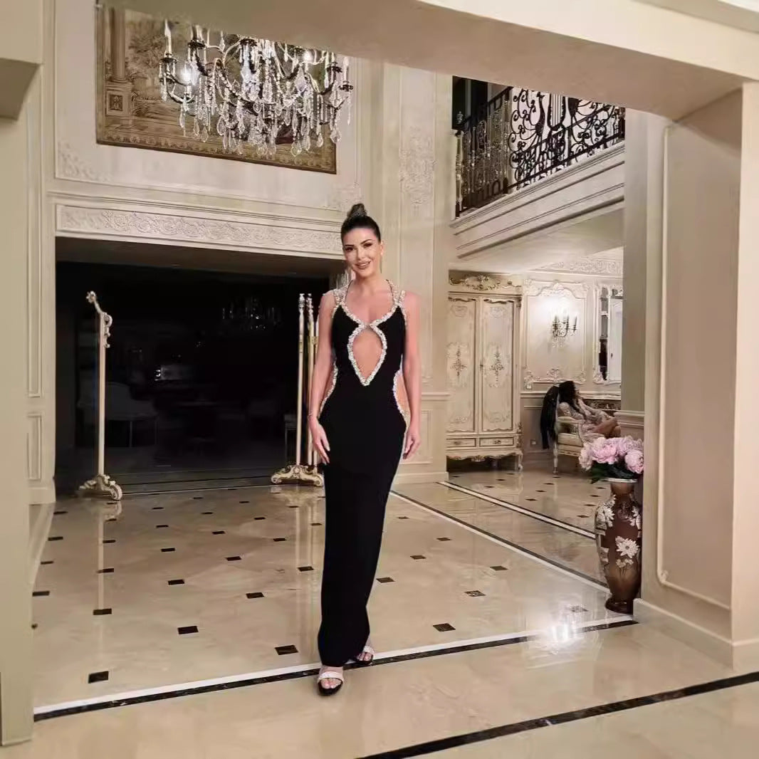 Glamorous Black Strapless Rhinestone Halter Gown Prom Dress - View 2 | VelvetHem