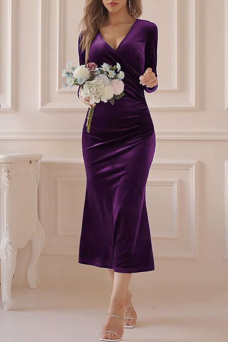 Sweet Elegant Solid V Neck Evening Dress Dresses(4 Colors) - View 14 | VelvetHem