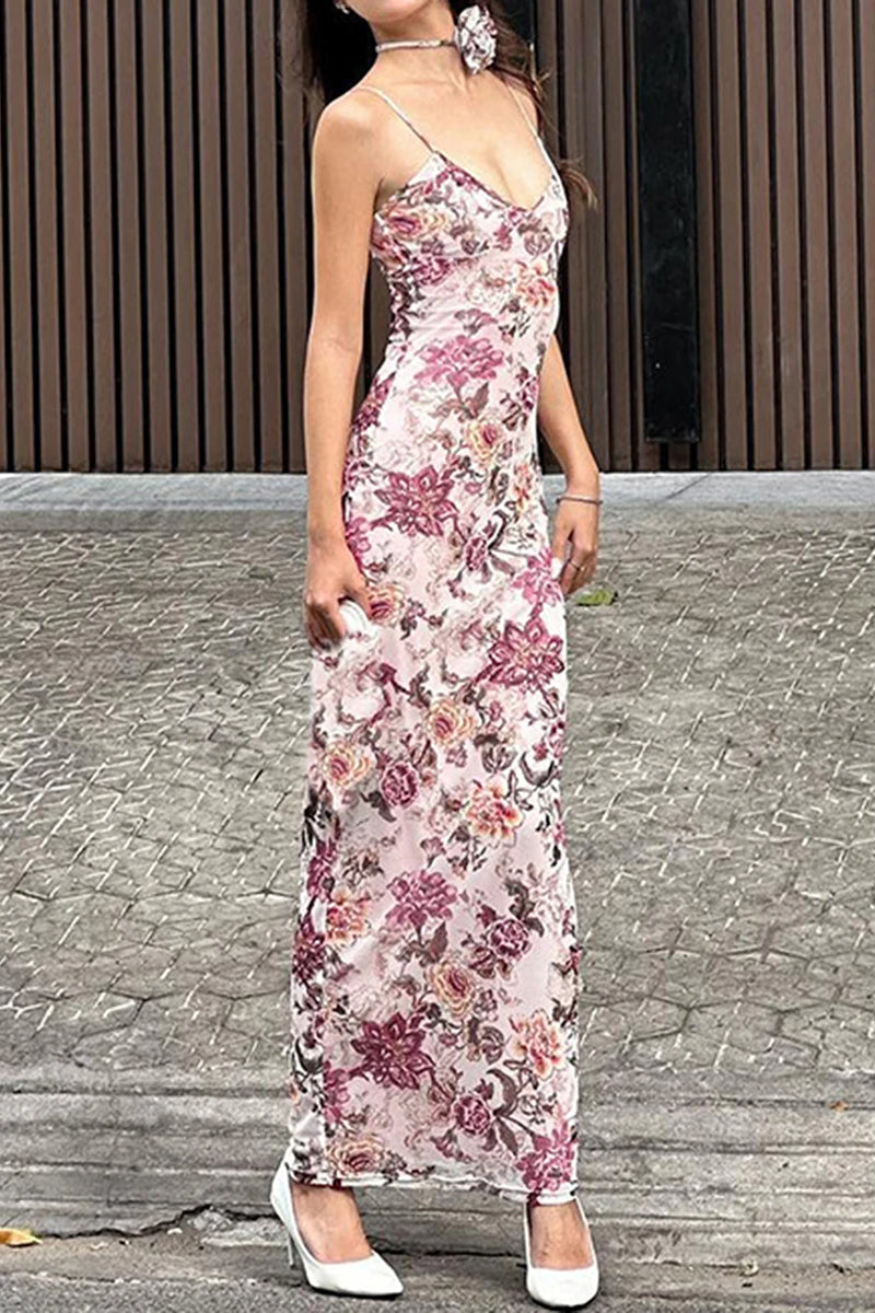 Backless V-Neck Maxi Floral Dress - View 6 | FashionDia