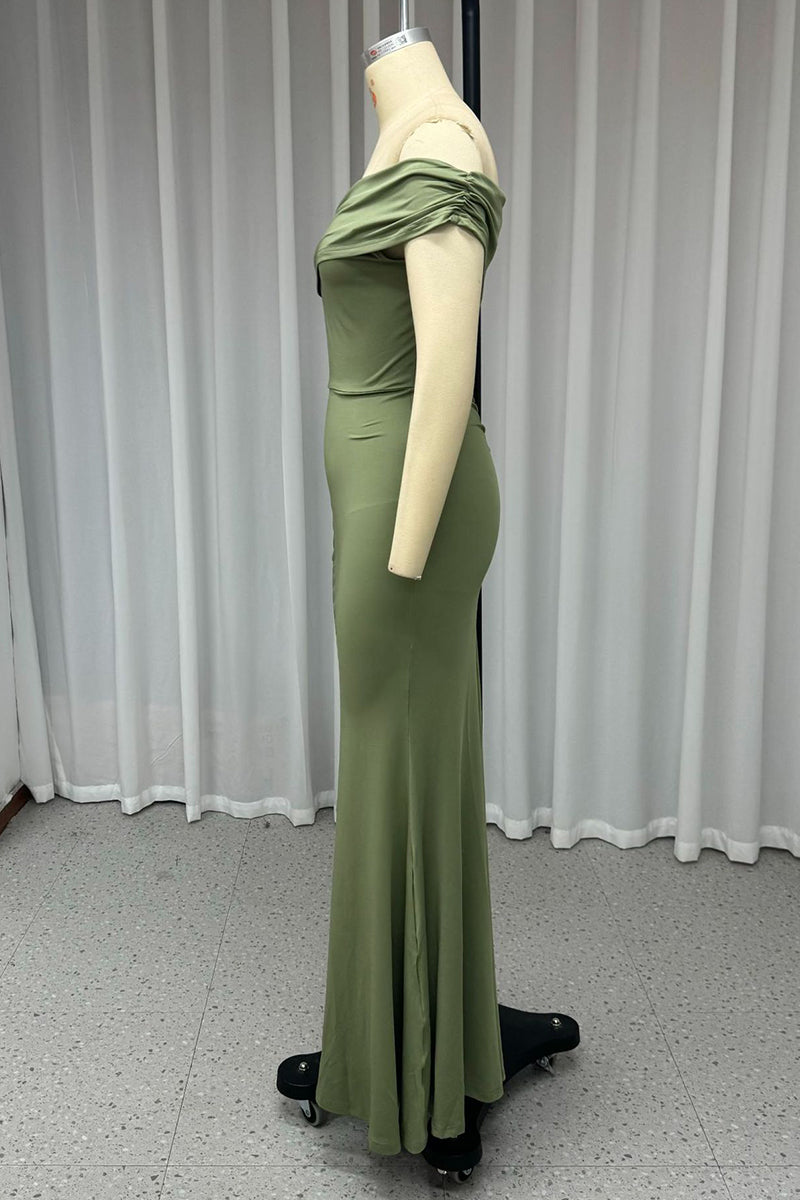 Sexy Prom Solid Color Slit Ruched Sloping Shoulder Evening Dresses - View 4 | VelvetHem