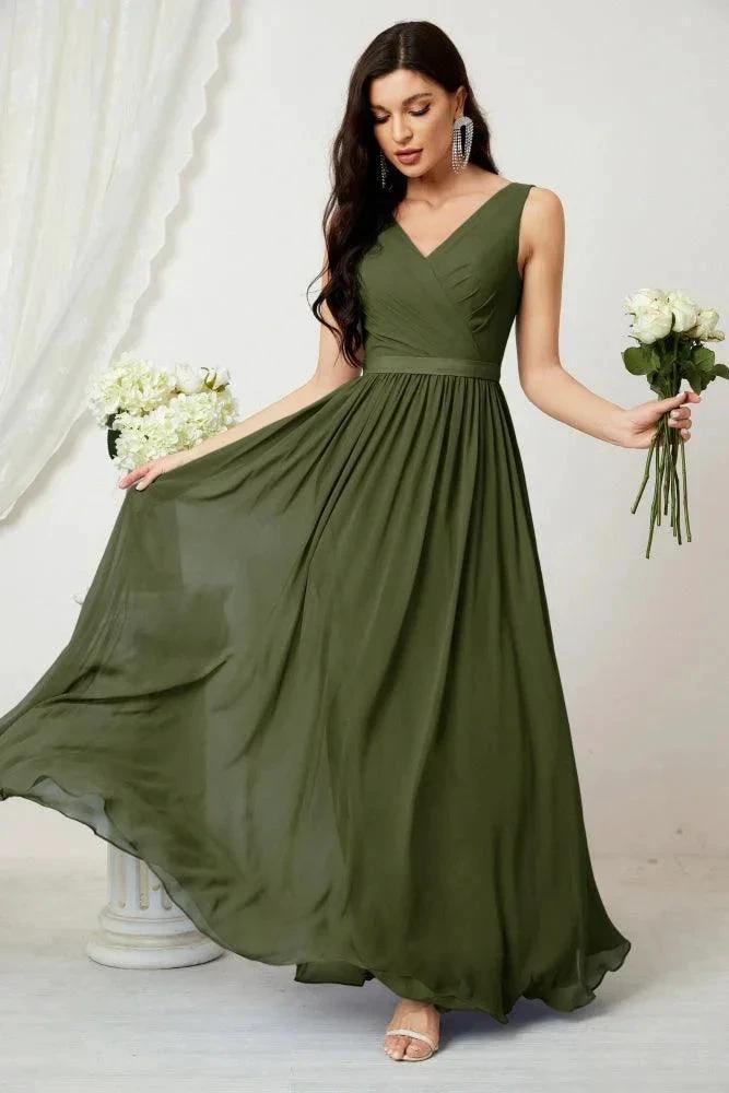 Women's Chiffon Long Bridesmaid Dresses A line Sleeveless Formal Prom Gown for Evening Party Homecoming Dresses 2808 by numbersea